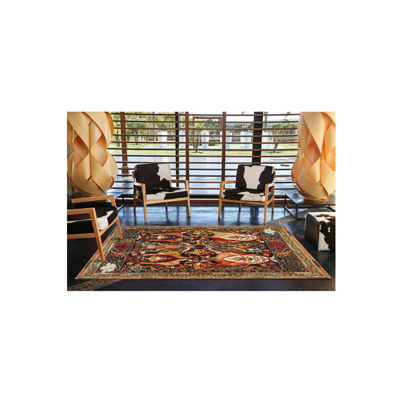 Tapis moderne tissé avec des fleurs de couleurs mélangées dans des tons rouges, Rectangle 2 pi 4 po x 4 pi