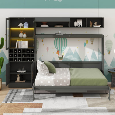 Wall Mounted Murphy Bed With Built In Sofa Bookshelves USB And Lighting