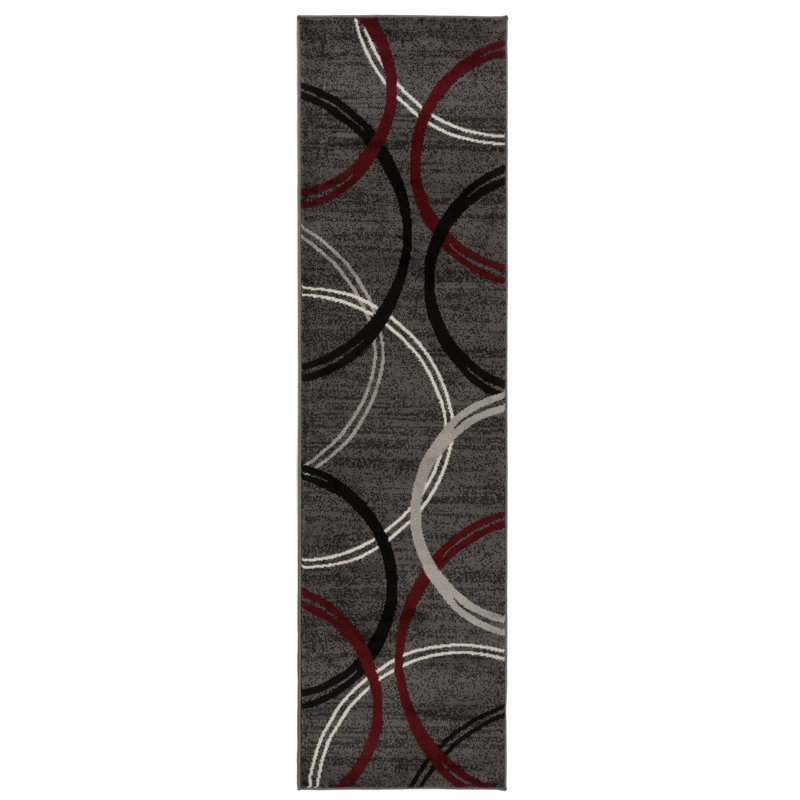 Weekes Performance Area Rug in Gray/Red/Black, Runner 2' x 7'3"