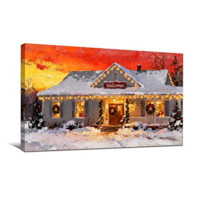 Maison de Noël, lumières de Noël, signe de bienvenue, scène enneigée, décor des fêtes