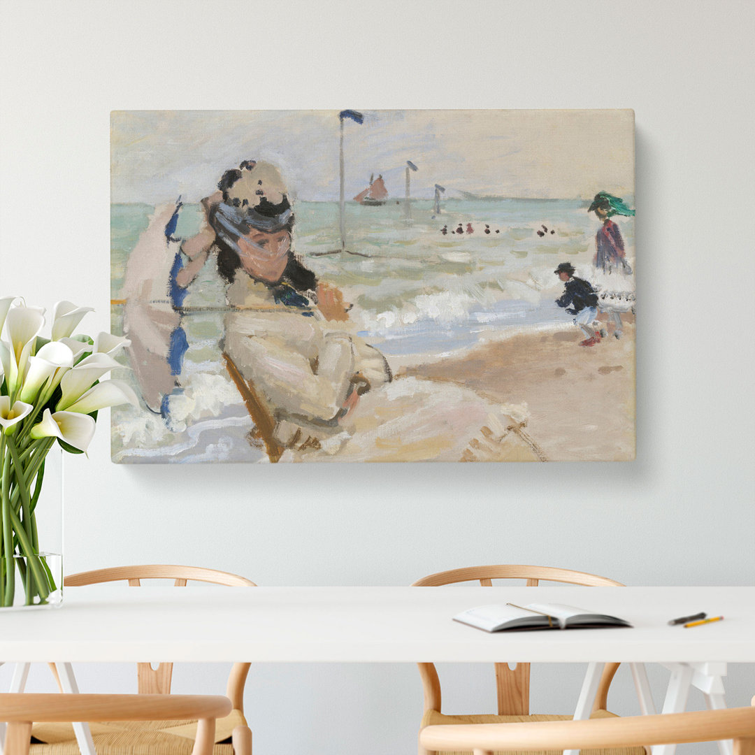 Camille On The Beach In Trouville by Claude Monet - Wrapped Canvas Painting