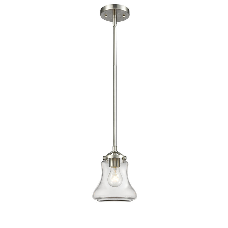 Luminaire suspendu 1 cloche pour une cloche Wheeler, Transparent, Ampoule non incluse, Nickel satiné brossé