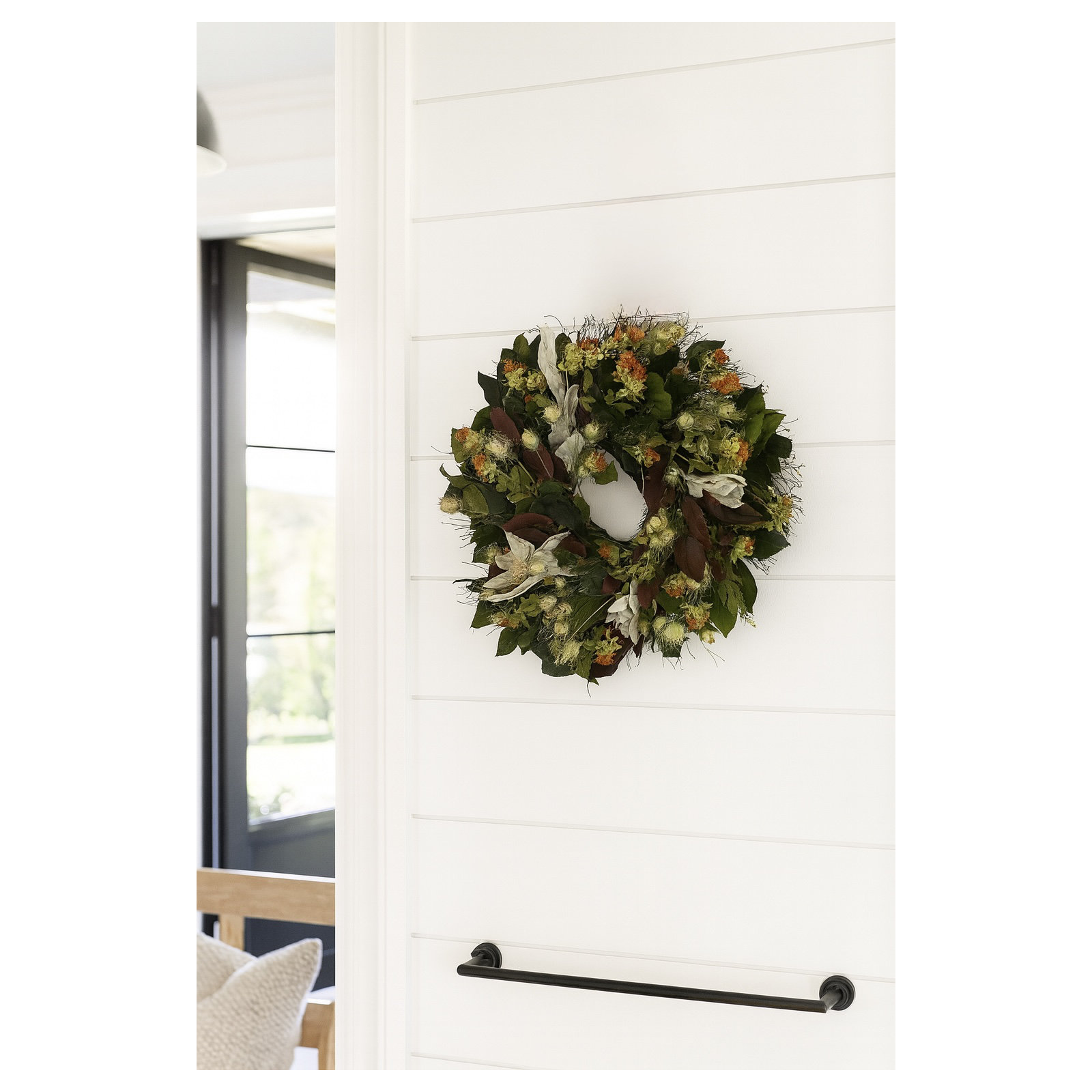 Natural Preserved and Dried Flower Fall Leaves and Lamb's Ear Wreath