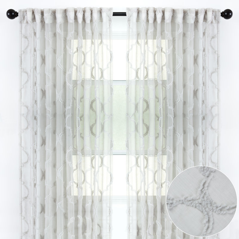 Panneaux de rideaux transparents damassé Carlena, Gris, 52 po x 84 po