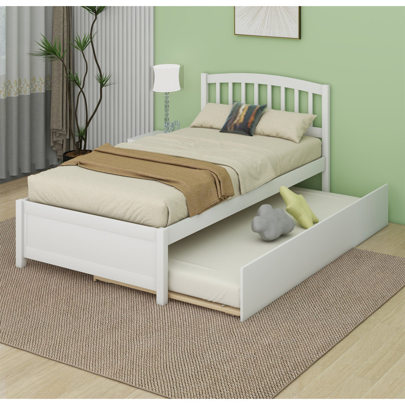 Onaigh Twin Wood Platform Bed with Trundle, White