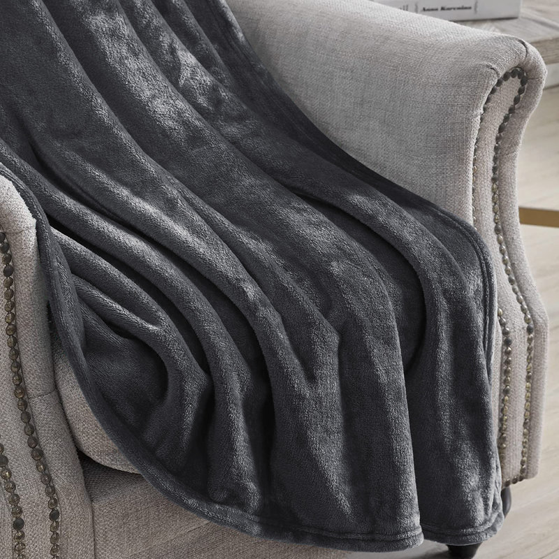 Climax Super Soft Reversible Mink Faux Plush Fur Fleece Blanket Throw, Kingsize (5'), Grey