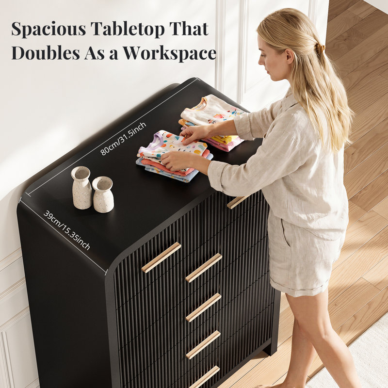 ebern designs fluted dresser reviews Fluted Dresser For Bedroom With 8 Drawers, 55" Wide Modern Chest Of Drawers With Metal Handle Ebern Designs Color: Brown