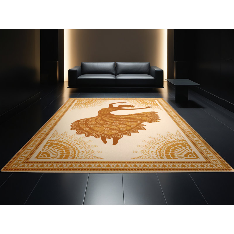 Machine Washable Orfelinda Samba Parade Dancer Global Inspired Moroccan Rug in Beige – Beige Binding, 5x8