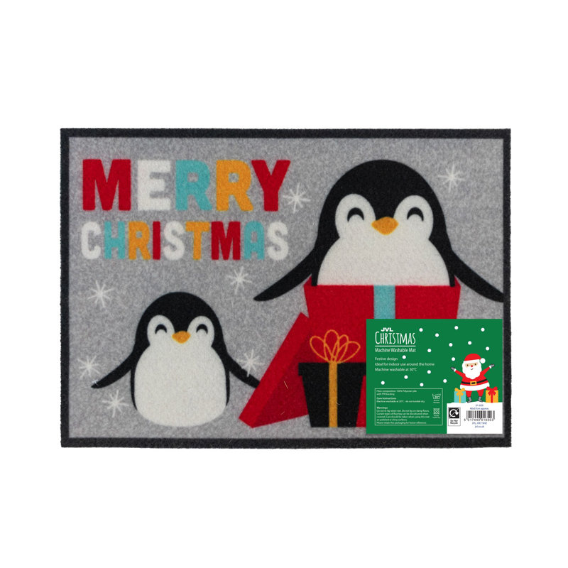 Xmas Machine Washable -Penguins- 40x57cm Non-Slip Door Mat