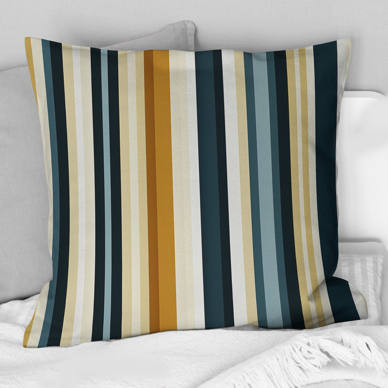 Motif à rayures fines bleu sarcelle et brun classique - Abstrait corail multicolore azur, H 16 po x l 16 po