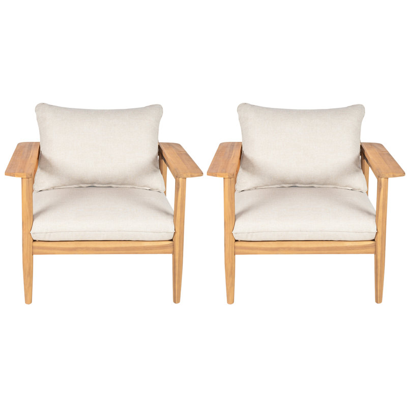 Chaise longue d'extérieur en bois de 2 avec coussins de siège moelleux, dossier bien rembourré et paire spacieuse avec finition, largeur confortable