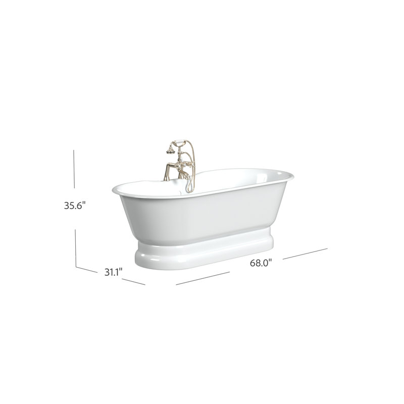 Regal 68'' L Soaking Bathtub, White Interior with White Exterior, Cast Iron Pedestal Base