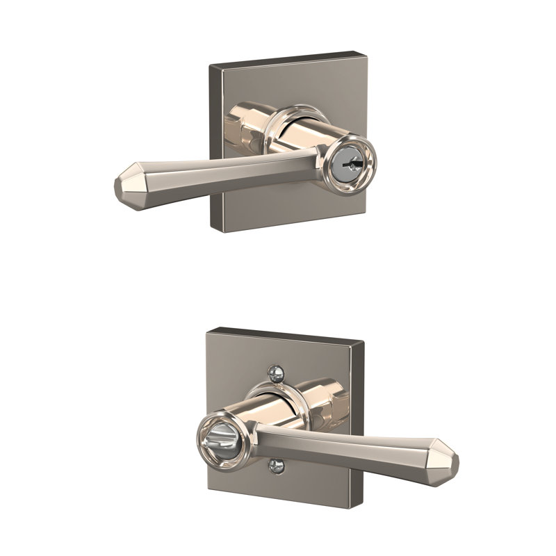 Dempsey Keyed Entry Lever with Collins Trim, Polished Nickel