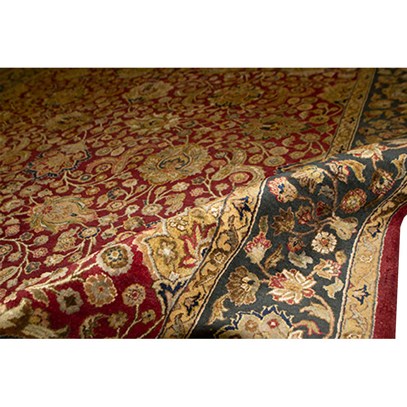 Hand-Knotted High-Quality Red and Green Area Rug