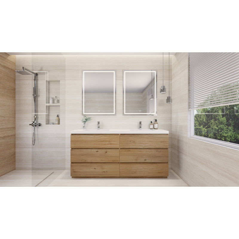 Ensemble de meuble-lavabo double 72 po Boularderie, Chêne naturel