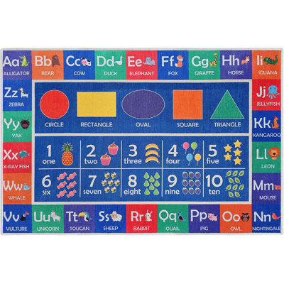 Tapis bleu marine / rouge / vert en coton tissé à la machine 3 pi 4 po x 4 pi 11 po Elsmoriet