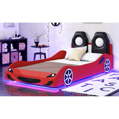 Lit plateforme rouge avec thème voiture de course et humeur à DEL, soutien du dos douillet