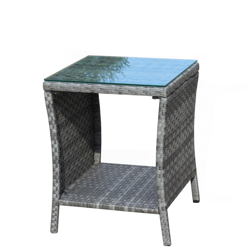 Outdoor Patio Furniture 1 Coffee Table With Clear Tempered Glass, Light Gray