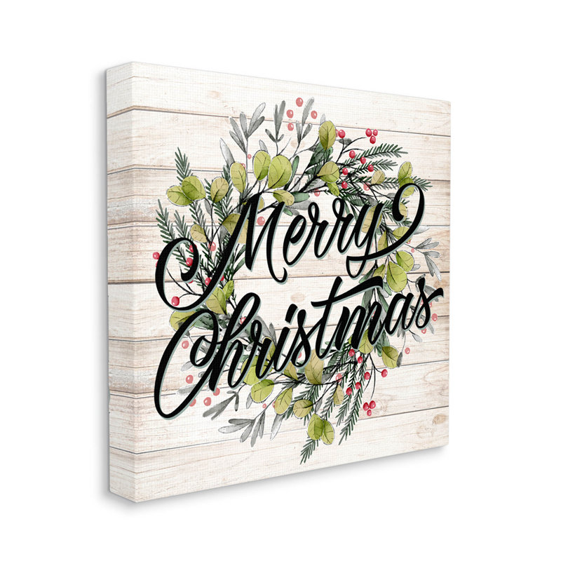 «Merry Christmas Botanical Wreath», art mural sur toile par Kim Allen, H 30 po x l 30 po x P 1,5 po