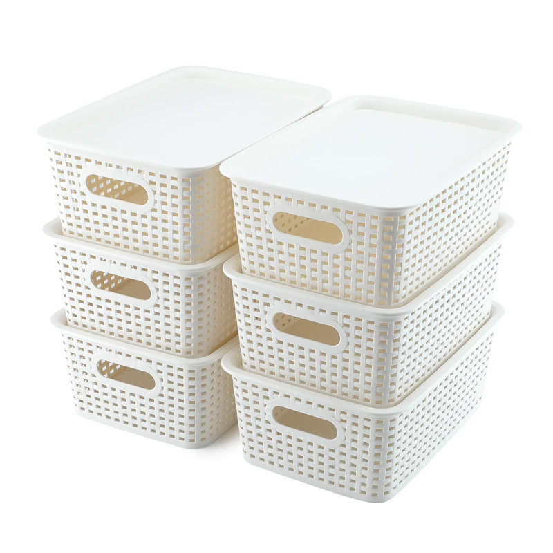 Set of 6 Stackable Small Plastic Storage Bins with Lids, Multipurpose Organizer Containers for Shelves, Drawers, Desktop, Playroom, Classroom & Office Organization