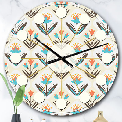 Motif avec ornement floral - horloge murale moderne Mid-Century