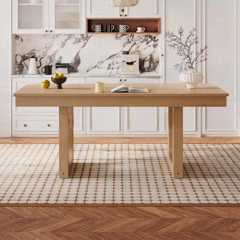 Table de cuisine en bois de ferme avec rallonge amovible pour 4 à 8 personnes, Natural