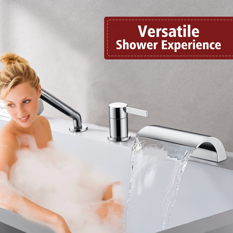 Robinet de baignoire de salle de bain en or brossé avec douchette à jet haut débit Sumerain, robinet de baignoire de style moderne avec douche à main, 3 trous