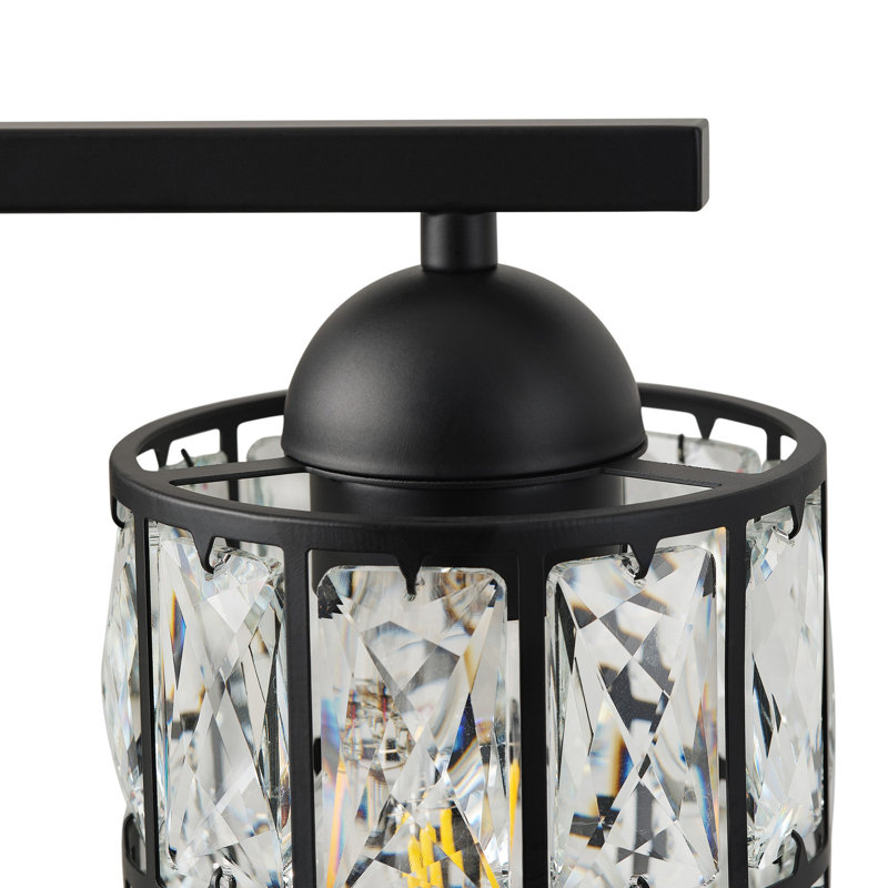 3-Light Black Metal and Crystal Vanity Light with E26 Base, Dimmable, UL Certified Bathroom Wall Fixture