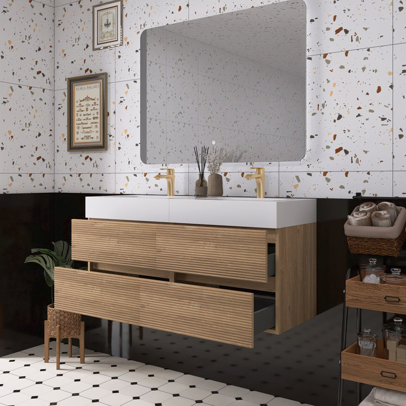 Meuble-lavabo avec lavabo en quartz blanc et tiroirs souples, 48"