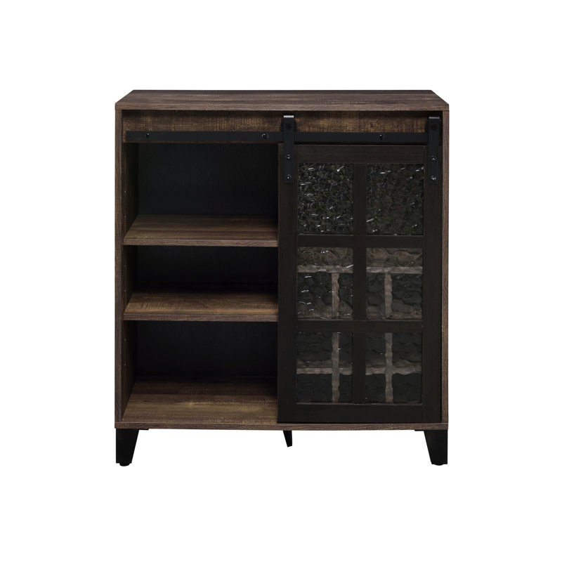 Armoire à vin avec chêne rustique et noir, verre obscur pour cadre de rangement à la mode finition noire, inclus