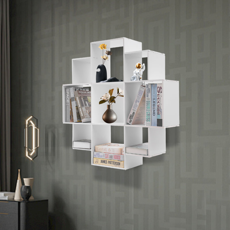 Khune 35.43"H X 35.43"W Floating Bookcase, White