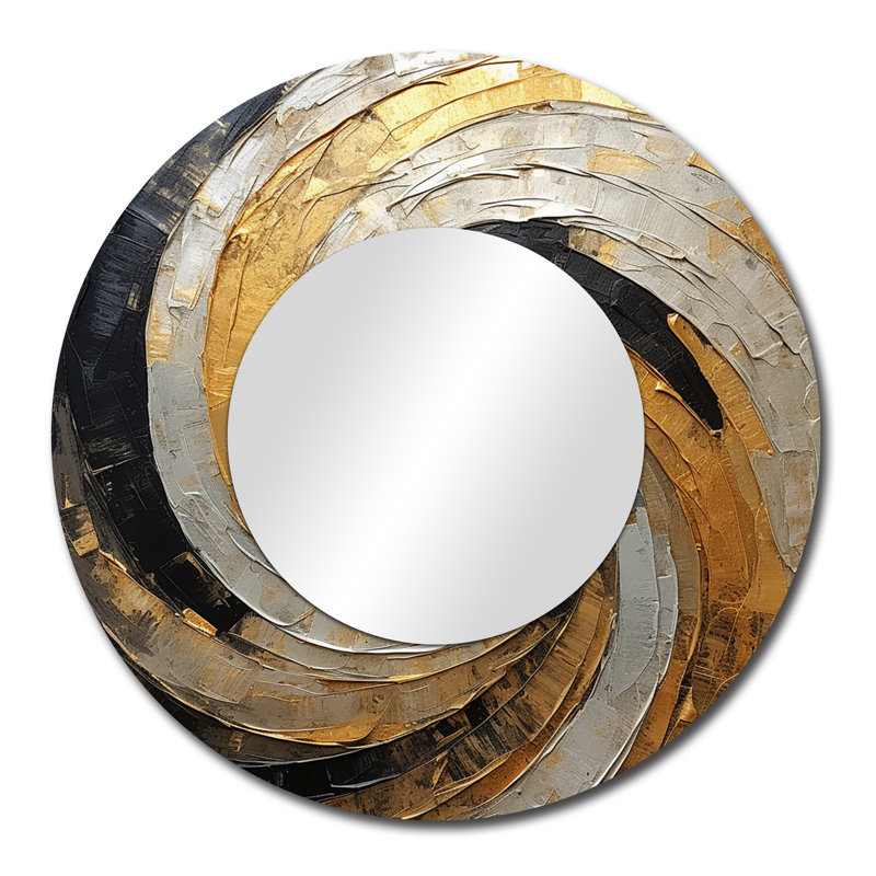 Beige Black Minimalism Spiral Poteries - Abstract Spirals Wall Mirror, Modern Round Decorative Mirror, Printed Metal Art