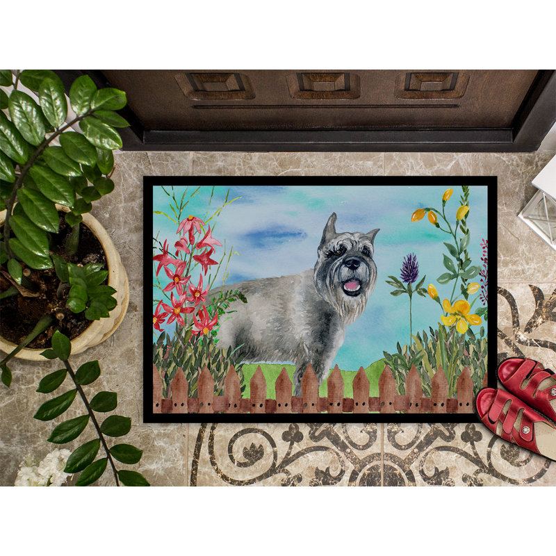 Tapis de porte pour l’extérieur antidérapant schnauzer spring, Rectangulaire : 18 po x 27 po