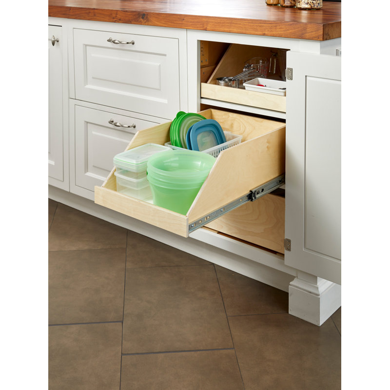 Slide-A-Shelf Made-To-Fit 8 Inch High Side Slide-Out Shelf Full Extension Rails with Soft Close, 16.5" D, 29.5" W, Poplar