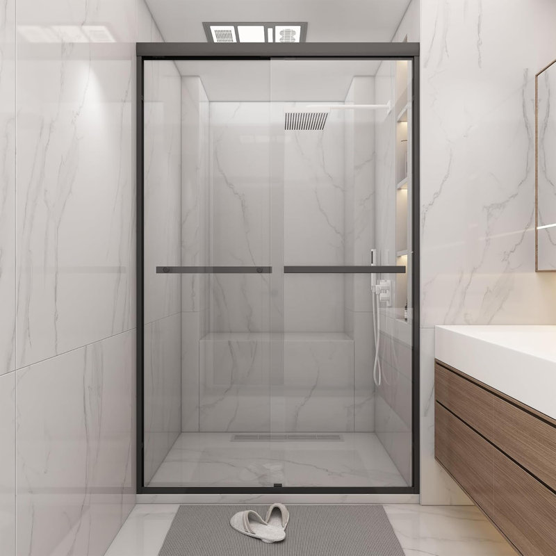 48'' W X 72'' H Double Sliding Semi-Frameless Shower Door With 1/4"(6Mm) Clear Tempered Glass,Bypass Shower Enclosure