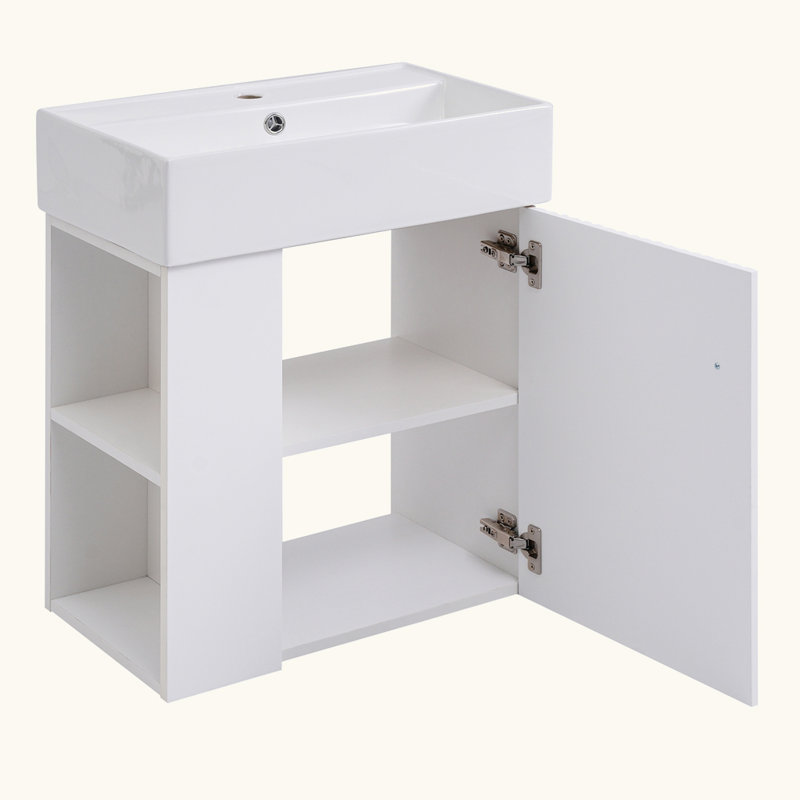 Meuble-lavabo flottant moderne avec lavabo en céramique et rangement à droite