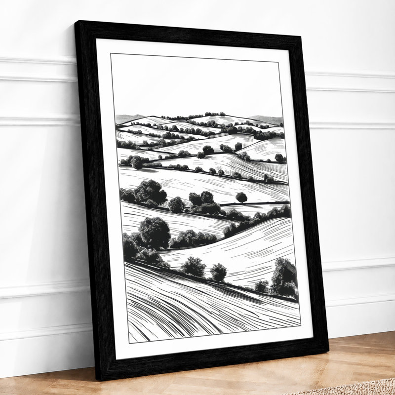 Agricultural Landscape Minimalist - Framed Print, Black, A4 - 29.7 x 21.0 cm