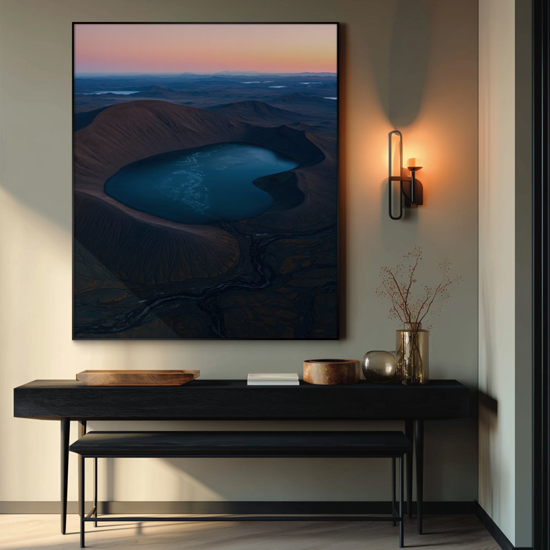 Très grande reproduction d'art sur toile - Crater volcanique aérien au lever du soleil, H 72 po x l 60 po