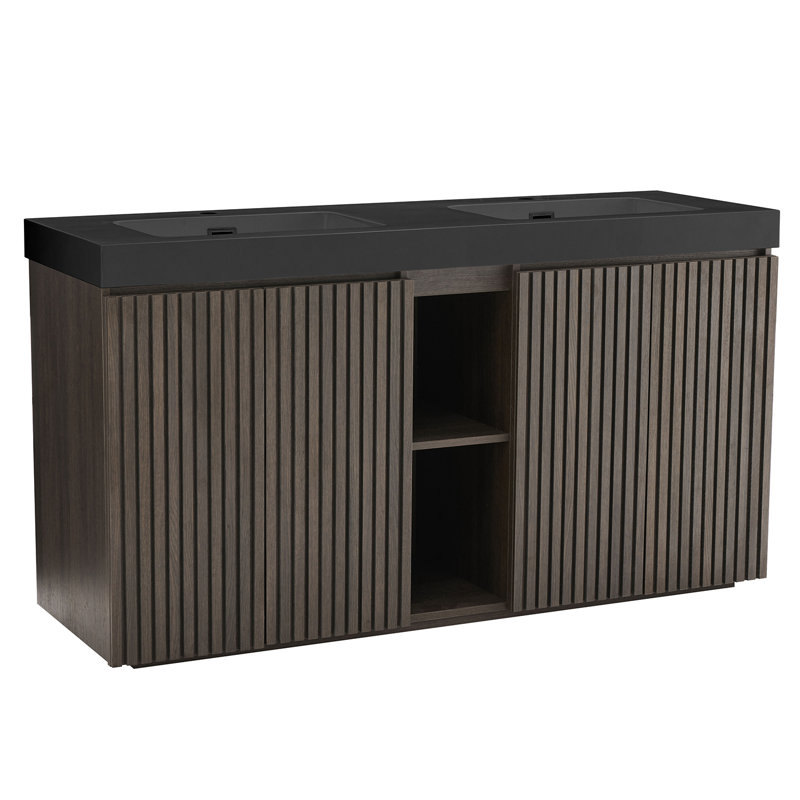 60" W Double Sink Bathroom Vanity, Black