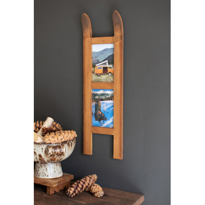  Double cadre photo en bois fait à la main enneigé pour les Fêtes - 25,5 po de hauteur