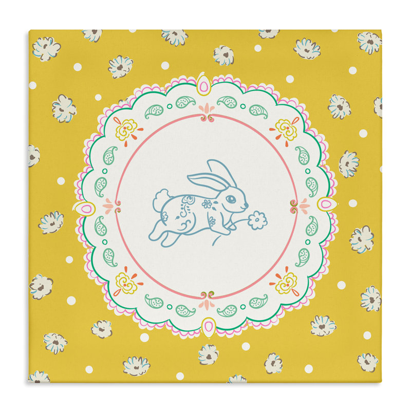Yellow Florals Spring Bunny Canvas, design by Angela Steahling, 17" H x 17" W