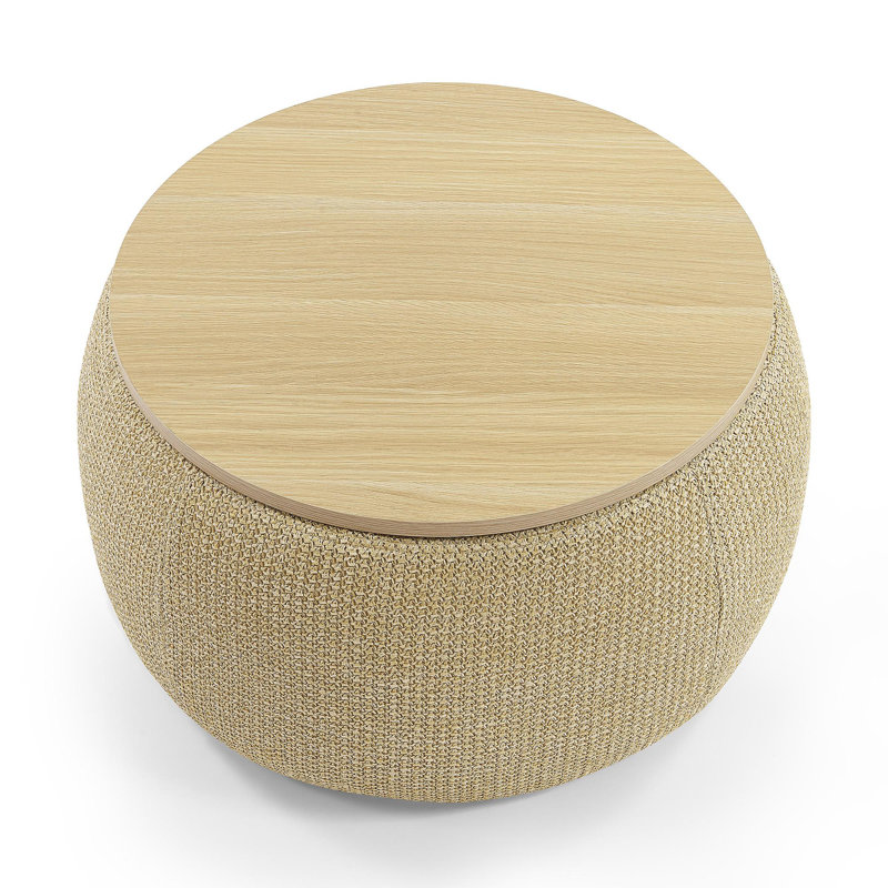Round Storage Ottoman, 2 In 1 Function, Work As End Table And Ottoman, Natural (25.5"X25.5"X14.5"), Natural