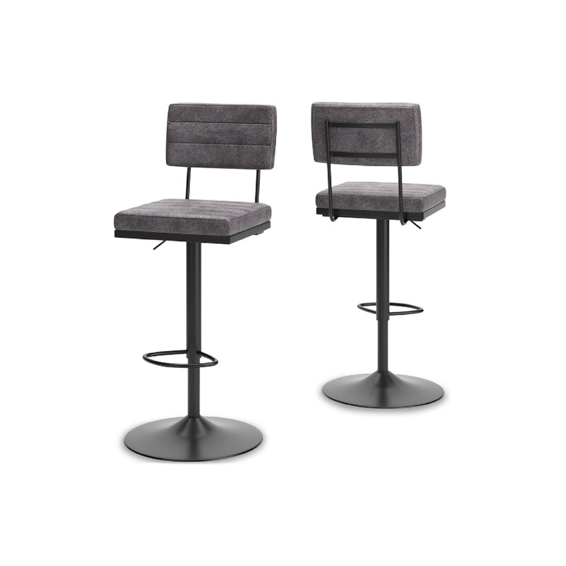 Ensemble de 2 tabourets pivotants Mya, similicuir gris, hauteur réglable 22-31