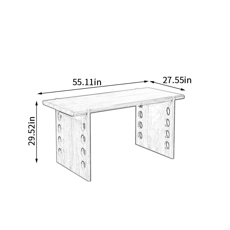 Bureau d'écriture en bois de frêne, H 29,52 po x l 55,11 po x P 27,55 po, Brun