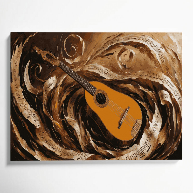 «Music Lute», art mural sur toile noire, H 16 po x l 20 po