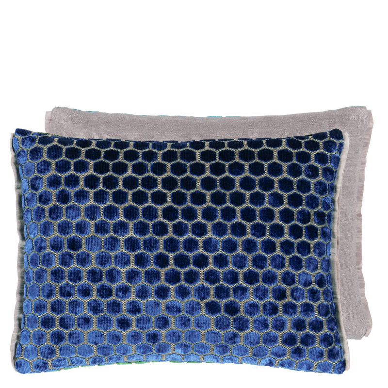 Jabot Velvet Decorative Pillow, 12" H x 16" W, Cobalt Geometric