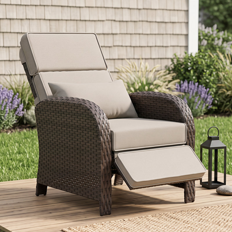 Chaise de patio inclinable avec dossier et repose-pieds réglables, chaise longue d'extérieur toutes saisons, Beige
