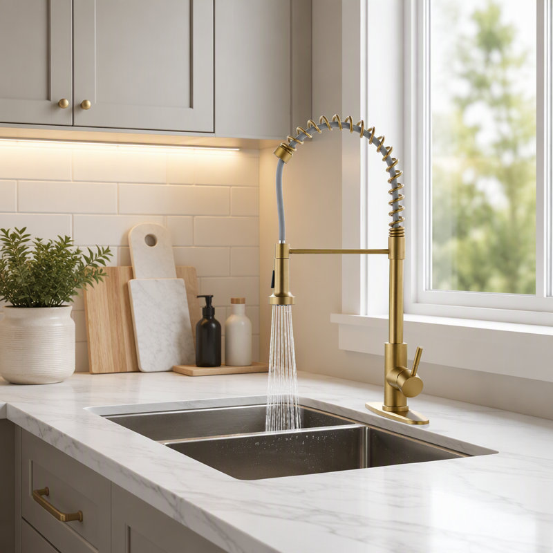 Robinet de cuisine polyvalent avec douchette extractible, bec rotatif à arc élevé et surface anticorrosion pour un nettoyage facile et un maximum de praticité.