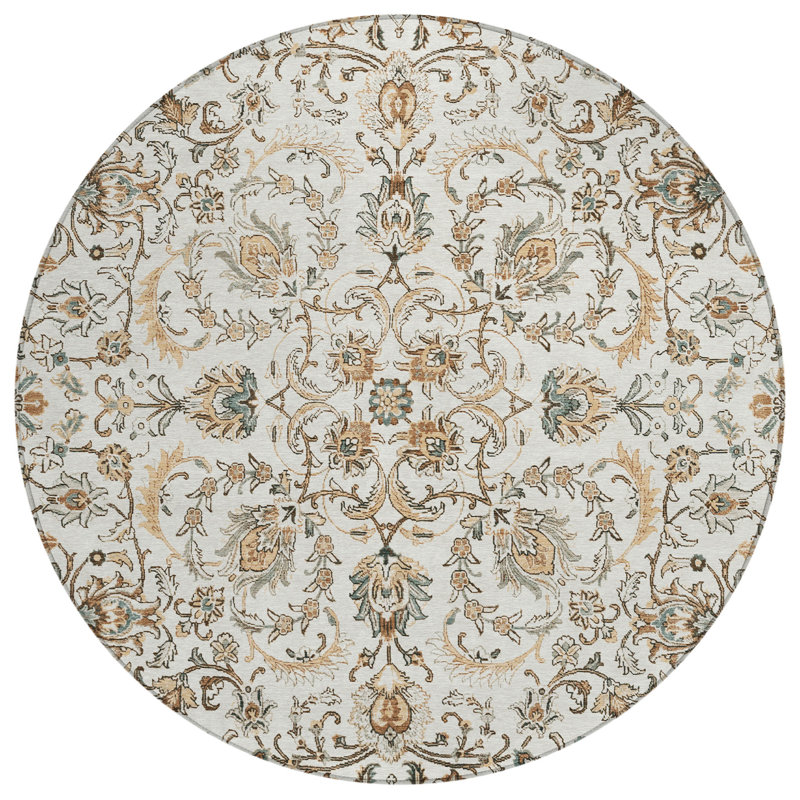Machine Washable Indoor/Outdoor Chantille ACN2576 Traditional Rug, 8' Round, Ivory