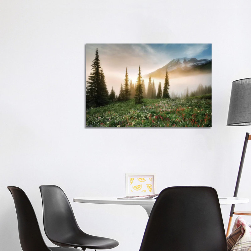 Rainier Wildflowerws by Dennis Frates - Print on Canvas, 66.04cm H x 101.6cm W x 1.91cm D, Wrapped Canvas